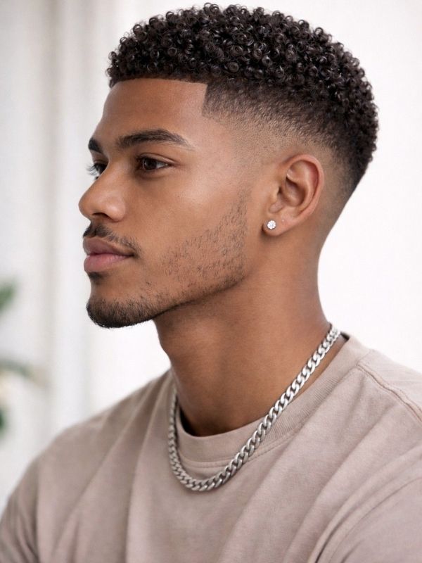 Low Skin Fade with Afro Curls