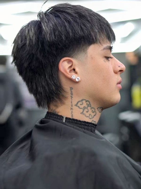 Mullet with Blunt Bangs and Fade