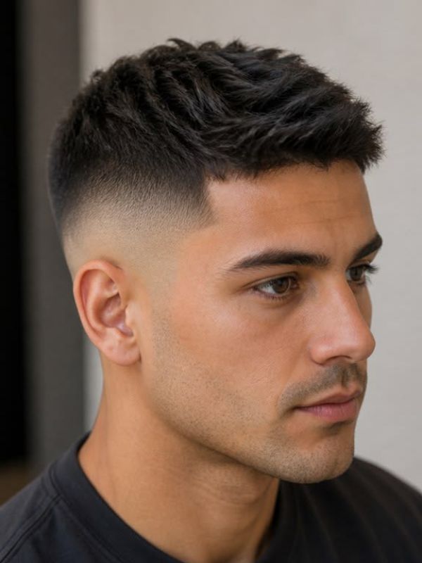 Low taper fade buzz cut male